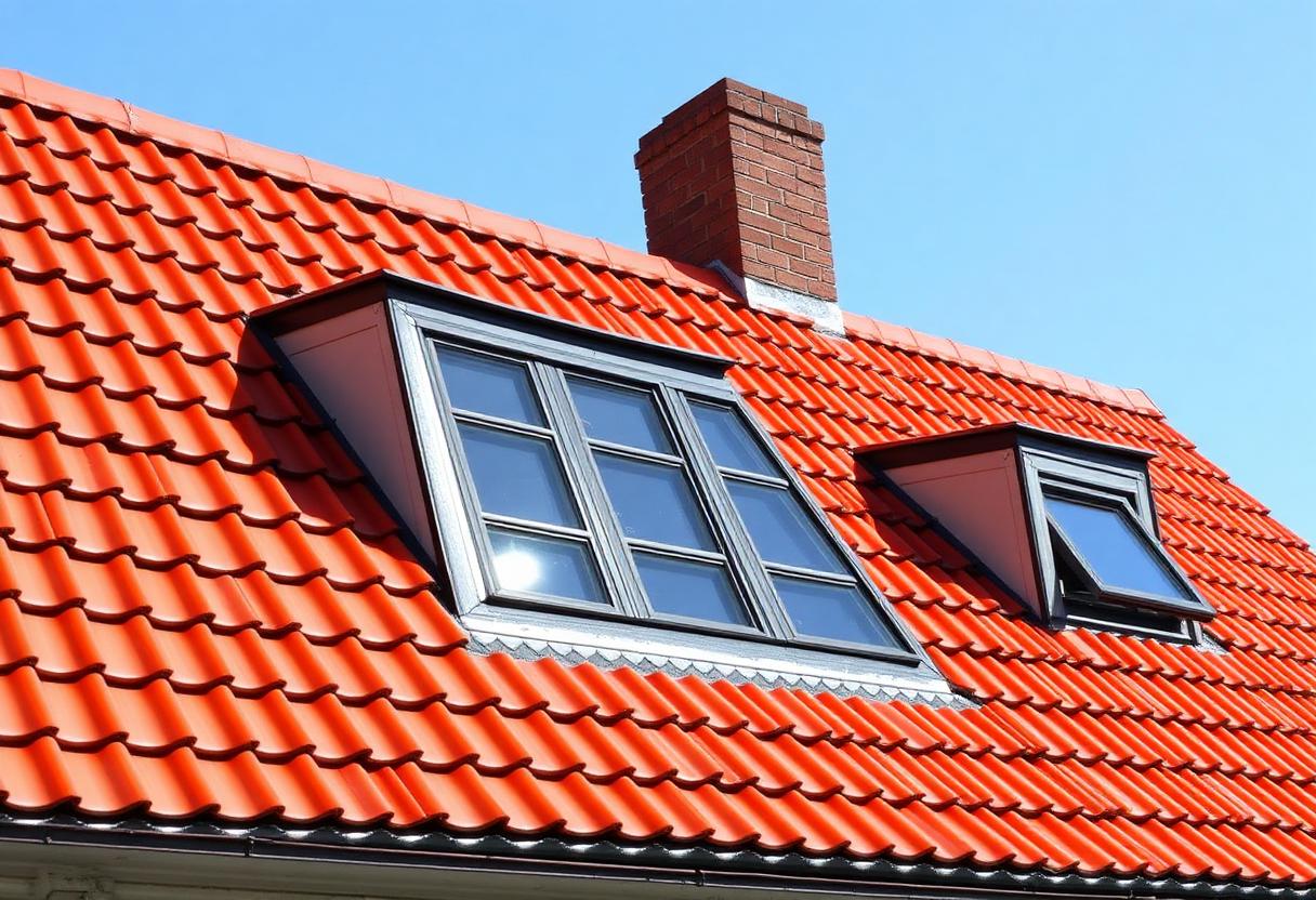 Hetzelfde type dak na professionele reiniging, met stralend schone rode dakpannen